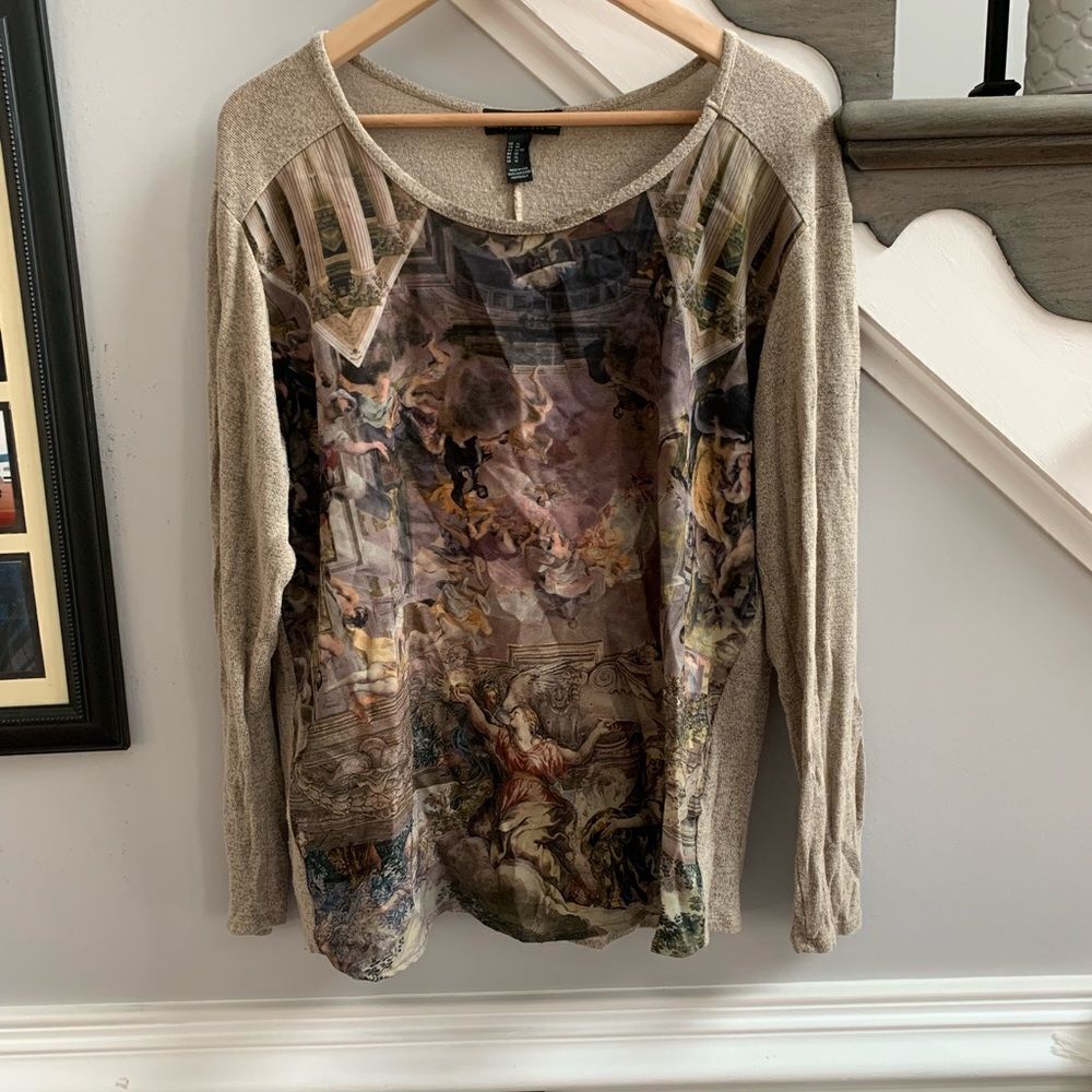 Forever 21 Plus Renaissance Graphic Front Light Weight Sweater sz XL